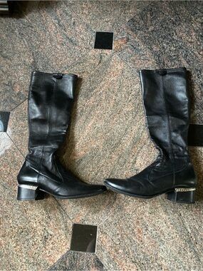 Marino Fabiani Black Leather Knee-High Boots, Size 7